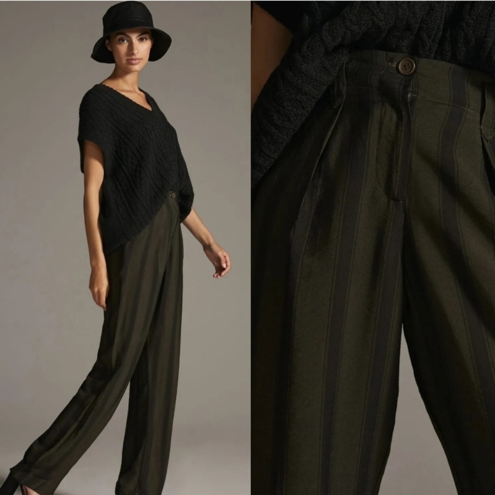 NWT Anthropologie x Tiny Green Pleated Fairfax Pants w/ Side Slant Pockets SZ 10